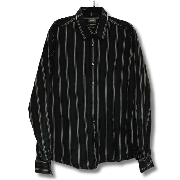 MEXX Black grey white vertical striped button-down shirt ~ Vintage LARGE XL 1X - Picture 1 of 9